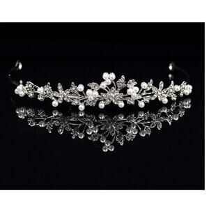 Clear Rhinestone Pearl Silver Tone Metal Tiara Bridal Crown NEW